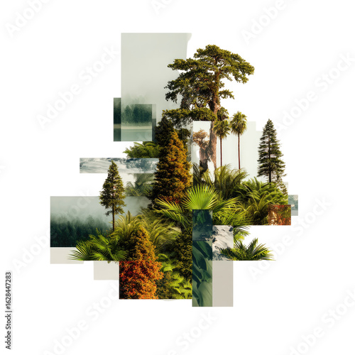 Layered forest landscape collage
