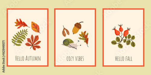 Autumn design backgrounds for social media banner with natural elements. Set of posters frame template. Mockup for personal blog or shop Layout for promotion, interior.