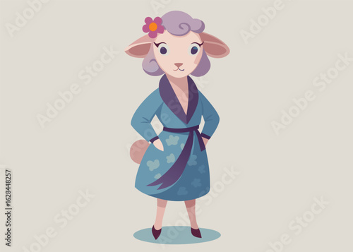 Elegant Sheep in Stylish Wrap Dress Fashion Animal Character Vector for Boutique or Editorial Use 