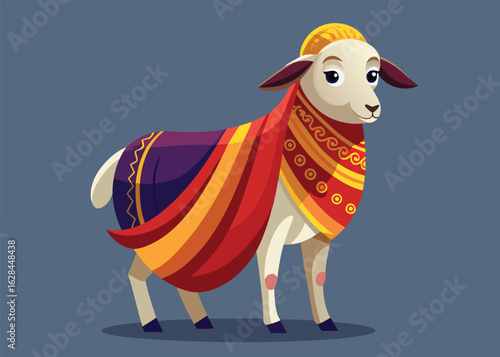 Elegant Sheep in Traditional Sari Richly Colored Cultural Vector Illustration for Fashion and Festive Branding 