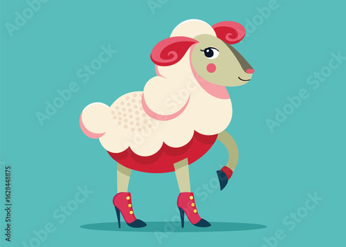 Stylish Sheep in Elegant High Heels Whimsical Fashion Animal Vector for Editorial or Character Design 
