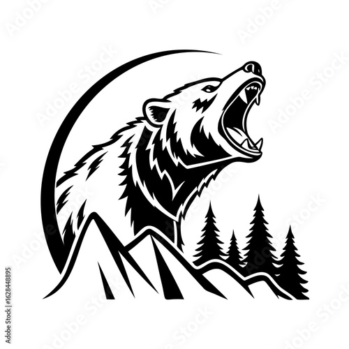 Bear mountain forest vector illustration grizzly wildlife nature animal design silhouette wild mammal adventure graphic