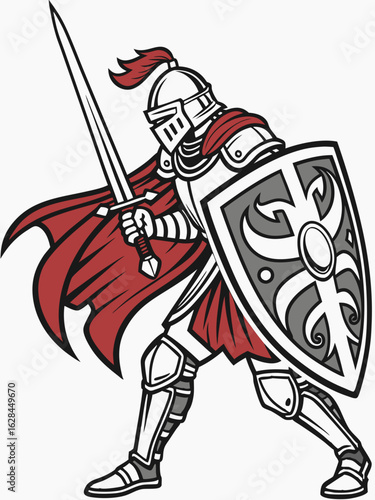 A medieval warrior holding his sword, ready for battle