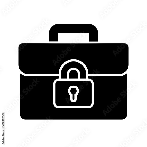 Briefcase with lock symbolizing job insecurity and economic restrictions (Filled icon)
