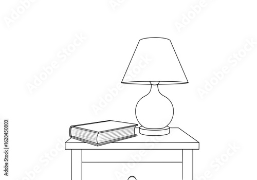 Cozy bedside table scene with book and lamp offers warm, inviting atmosphere for relaxation and study.