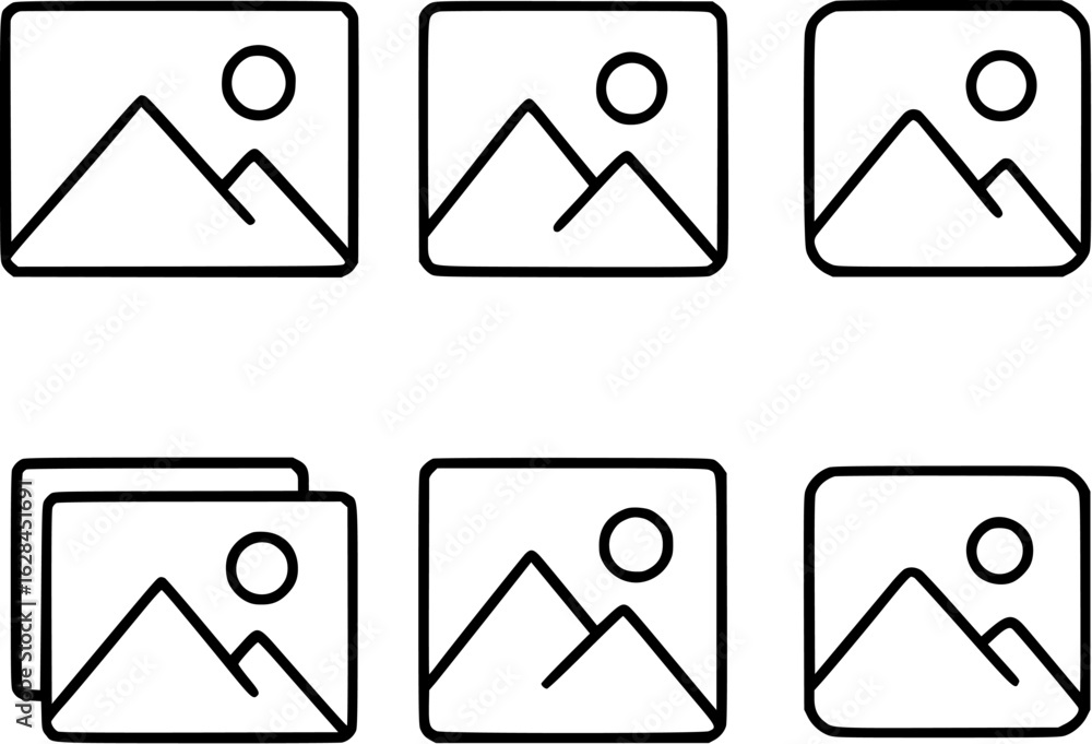 Image icon black line vector set on white background Image icon black line vector set on white background