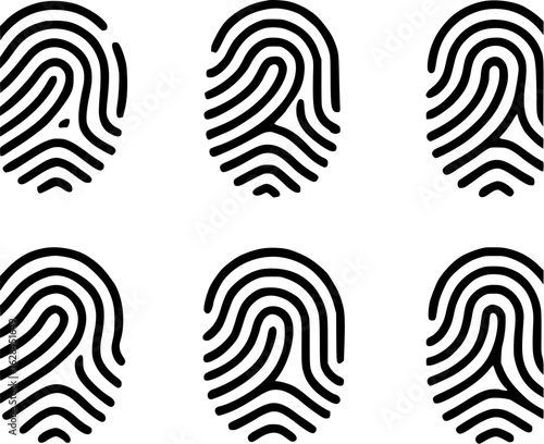 Fingerprint scan biometric identification security icon set 