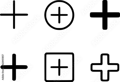 Plus Sign Icon Set Minimal Add Symbol Collection Bold Line Design White Background 
