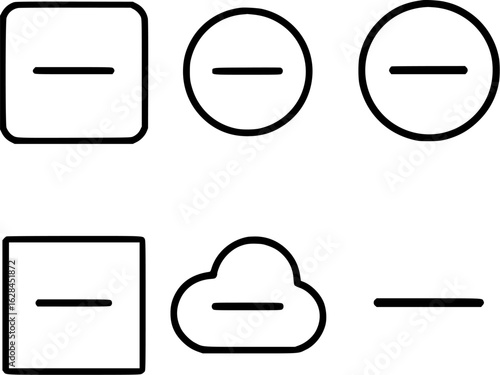 Remove minus icon collection black line art set white background 
