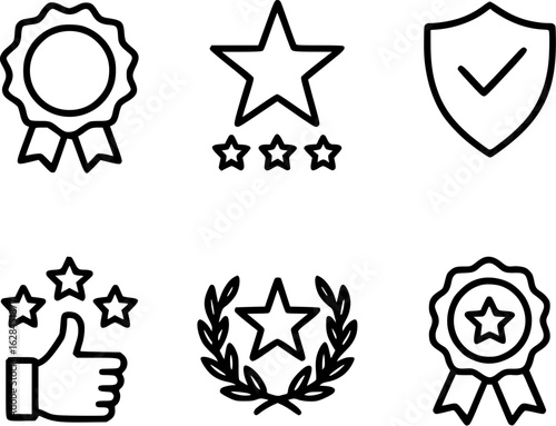 Premium quality assurance vector icon set for certificates badges and excellence rating 