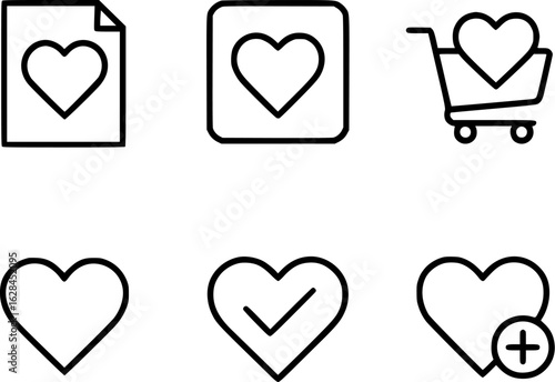 Wishlist heart icon collection for favorites and saved items 