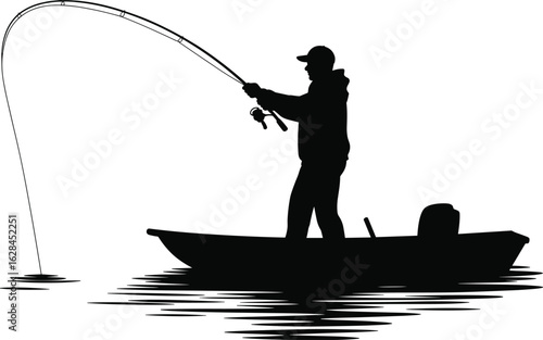 Fisherman in Boat Silhouette Fishing water