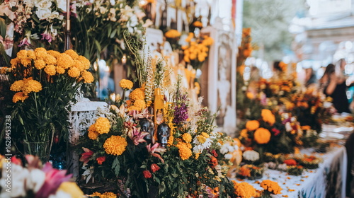 Wallpaper Mural Festive background with bright orange calendula flowers. Wallpaper with natural flowers. For the day of the dead in Mexico. Torontodigital.ca