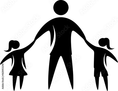 Iconic representation of a family of three holding hands together happily