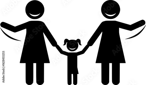Iconic representation of a family of three holding hands together happily