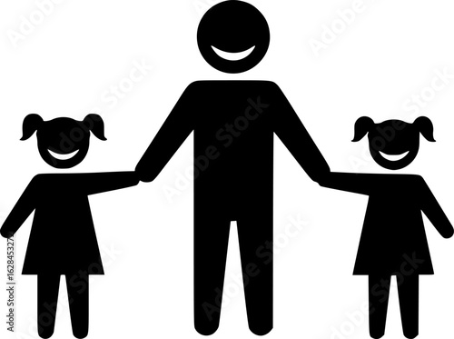 Iconic representation of a family of three holding hands together happily