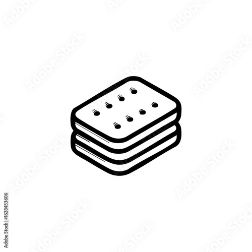 Minimalist icon of stacked rectangular shortbread biscuits with dotted holes, representing baked snacks, cookies, or crackers in clean black outline.
