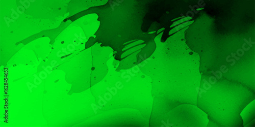 Abstract green watercolor ink painting with smooth, fluid gradients and organic flow. Dark and light green tones blended seamlessly with subtle transparency, splatter textures. 