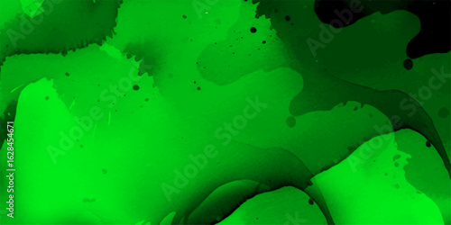 Abstract green watercolor ink painting with smooth, fluid gradients and organic flow. Dark and light green tones blended seamlessly with subtle transparency, splatter textures. 