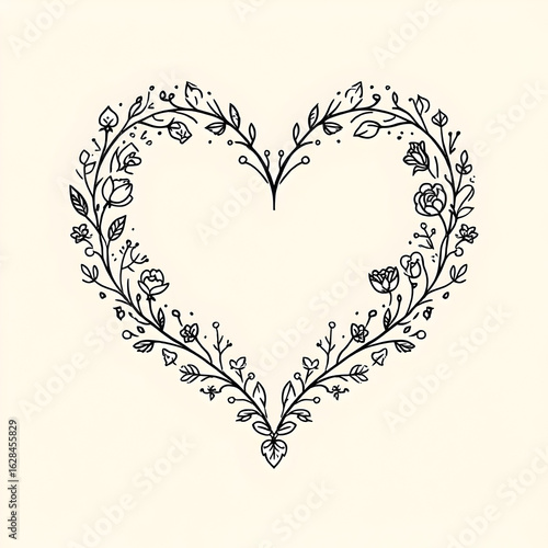 Heart shaped floral vine with blooming flowers and leaves image jpeg file 