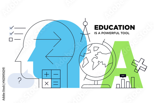 Education. Creative vector illustration for web banner, social media, business presentation, marketing material. Back to school. Distance education, online learning.