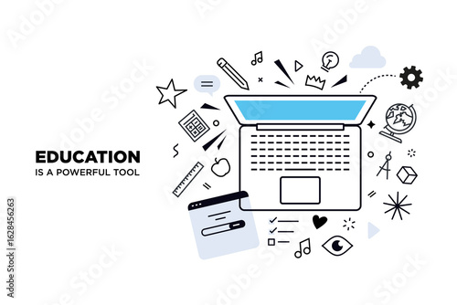 Distance education, online learning.. Creative vector illustration for web banner, social media, business presentation, marketing material. Back to school. 