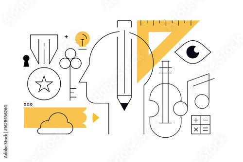 Education. Creative vector illustration for web banner, social media, business presentation, marketing material. Back to school. Distance education, online learning.