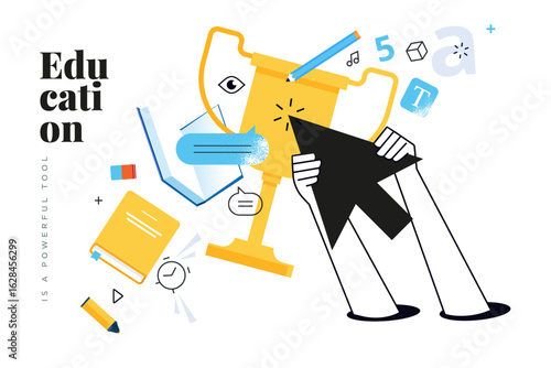 Education. Creative vector illustration for web banner, social media, business presentation, marketing material. Back to school. Distance education, online learning.