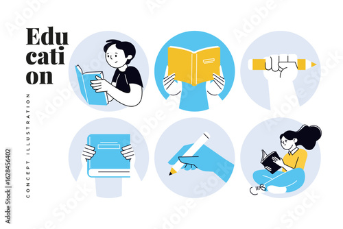 Education. Creative vector illustrations for web banner, social media, business presentation, marketing material. Back to school. Distance education, online learning.