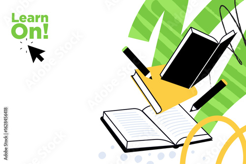 Education. Creative vector illustration for web banner, social media, business presentation, marketing material. Back to school. Distance education, online learning.