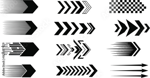 Dynamic arrow collection conveys speed, direction, and progress for modern design projects