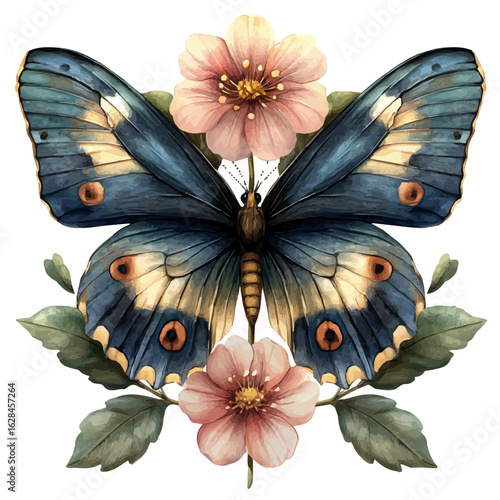 Butterfly Flower, watercolor vector, isolated on a white background.