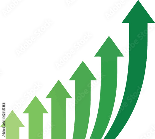 Green arrows ascend dynamically showing upward business growth and positive trends