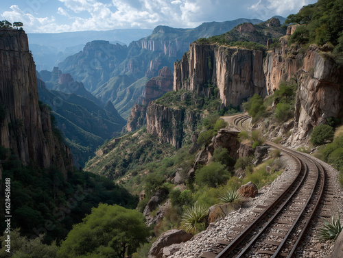 Copper Canyon with railway and dramatic cliffs