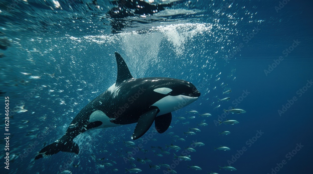 Obraz premium an orca surrounded by other fish
