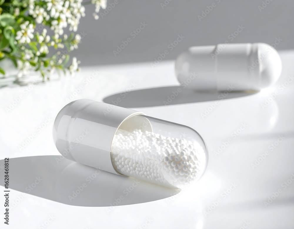 Obraz premium White pills on a white surface