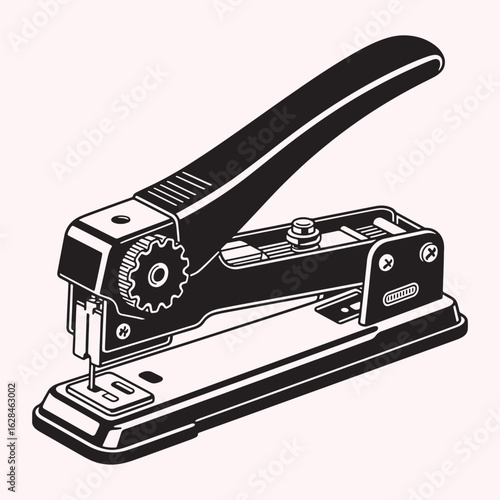 Vintage-Style Illustration of a Paper Punch Machine on Light Background

