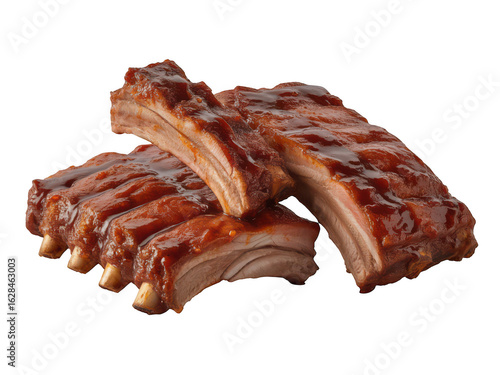 Two racks of deliciously cooked pork ribs isolated on transparent background