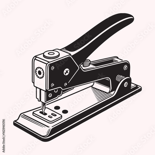 Vintage-Style Illustration of a Paper Punch Machine on Light Background

