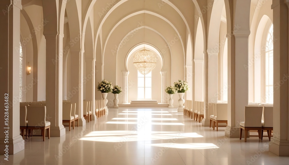 Naklejka premium Elegant Hallway with Arches and Light Leading to Window