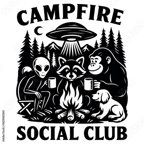 Campfire Social Club Funny Alien Sasquatch UFO Camping Friends Night Design