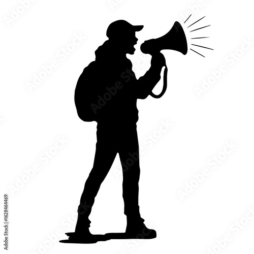Passionate activist shouting message with megaphone