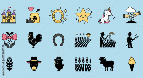 A vector illustration features a horseshoe, a symbol of luck and good fortune, presented in a clean, modern style suitable for various design applications.