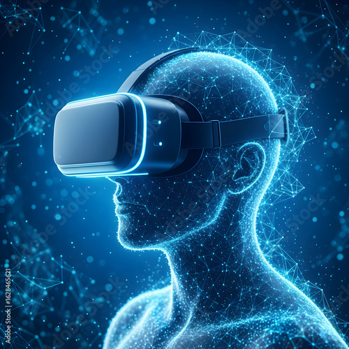 Futuristic VR Headset in a Glowing Digital World.