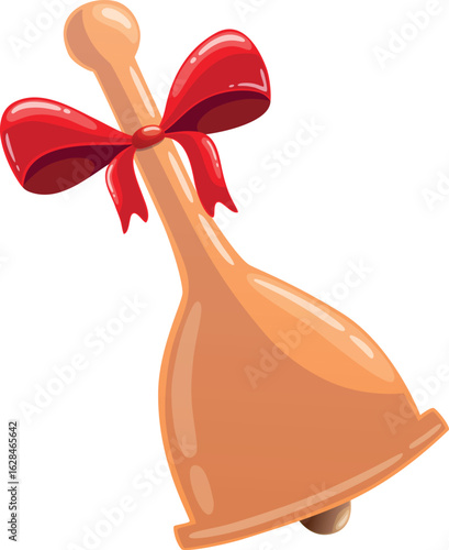 Christmas Bell with Red Bow Isolated on White Background