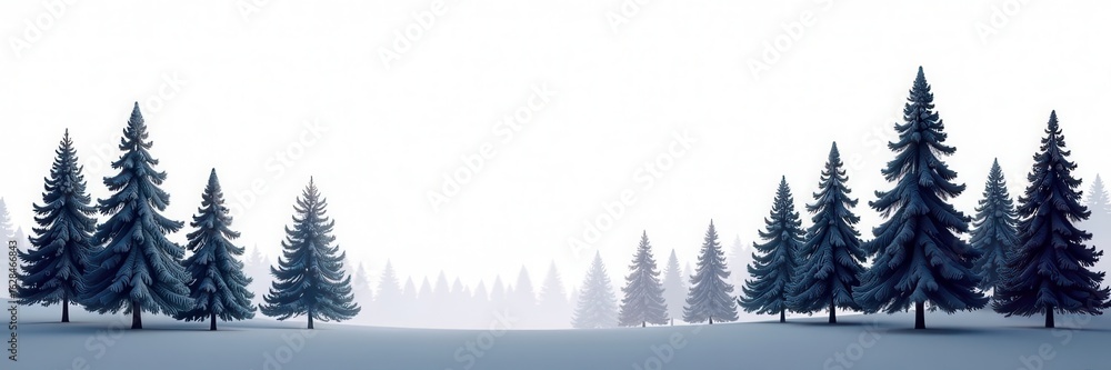 Obraz premium Elegant dark silhouettes of Christmas trees against a white background , christmas, cedar
