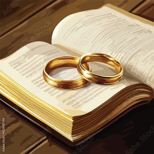 Wedding rings on prayer book