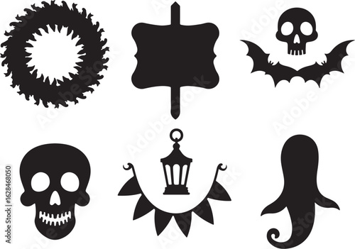 Spooky Halloween icons create festive holiday ambiance