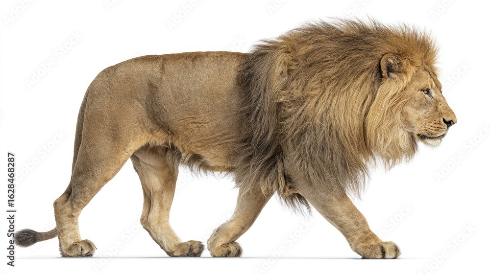 Obraz premium Majestic lion in profile walk