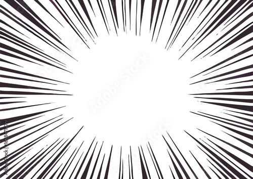 Black and white comic book burst illustration with radial lines expanding from a central open space